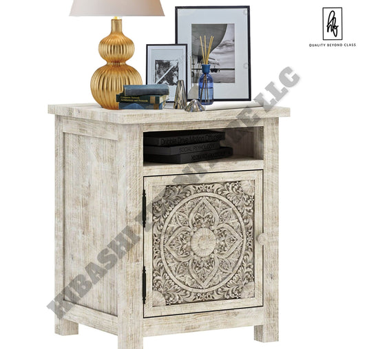 ILANO Weathered Hand-carved Solid Mango Wood Nightstand