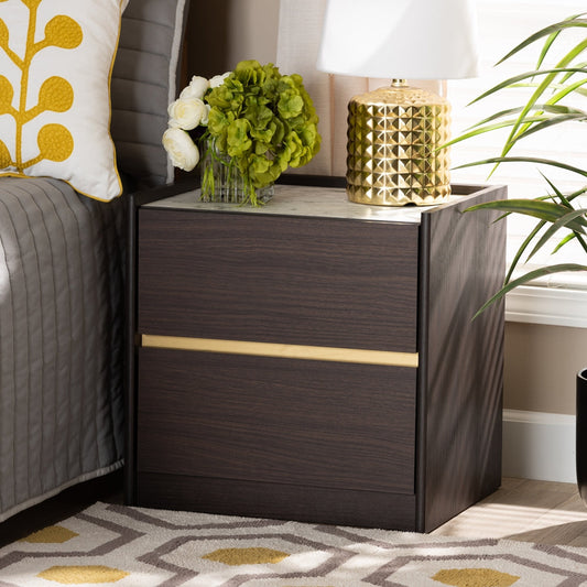 BRYER STUDIO MODERN  DARK BROWN WOOD NIGHTSTAND / BEDSIDE TABLE