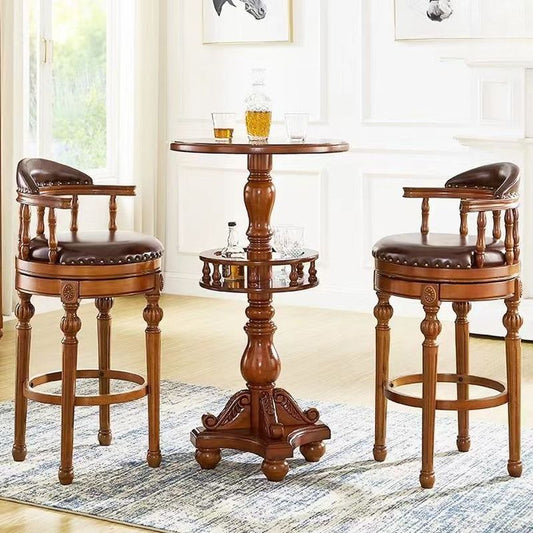 Arrow Solid Wood Round Top Bistro Stool with  Foot Pedestal, and Nailhead Embellishment