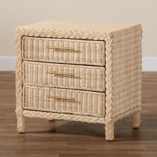 Calvin & Bay Unica Natural Rattan 3 Drawer Nightstand/ Bedside Table