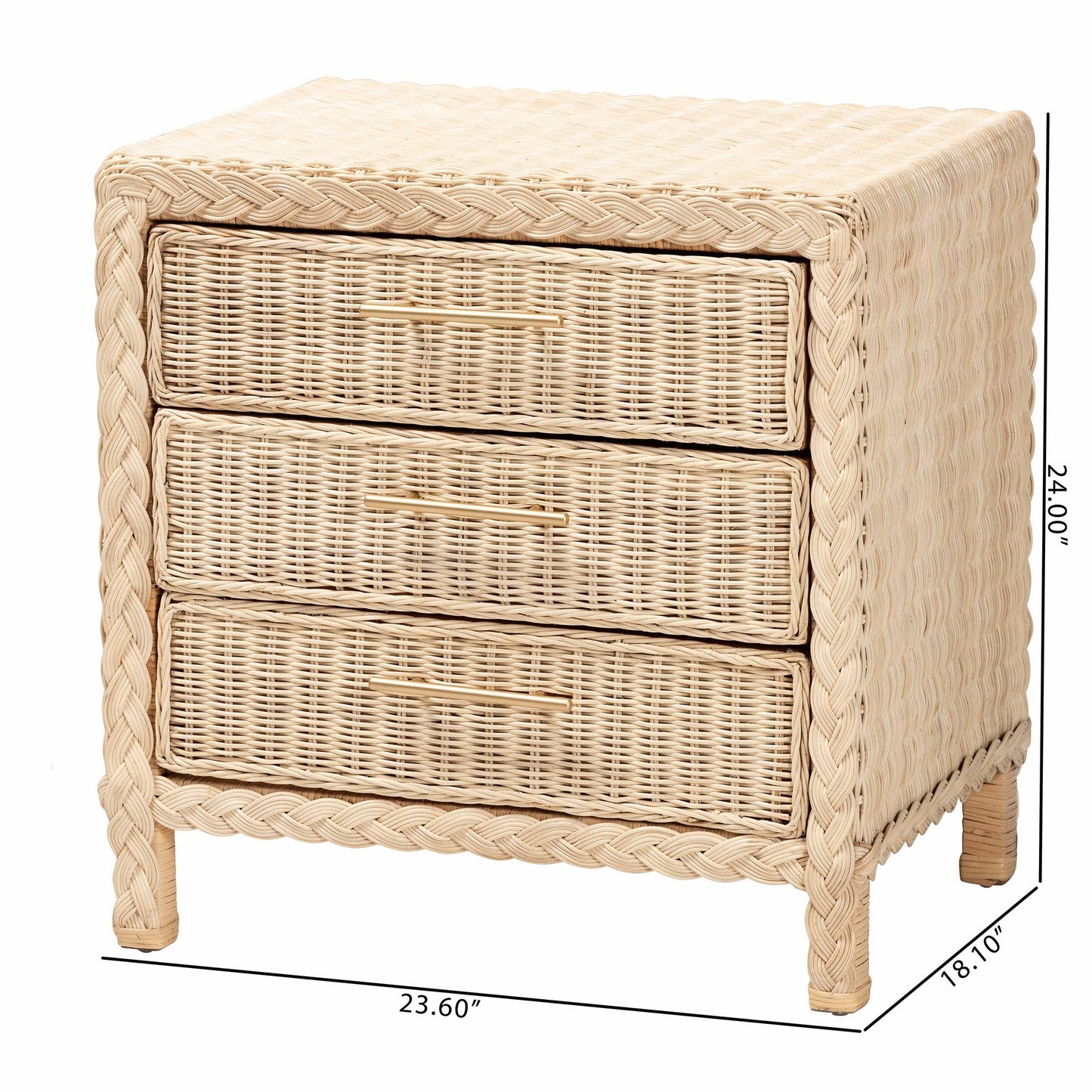 Calvin & Bay Unica Natural Rattan 3 Drawer Nightstand/ Bedside Table