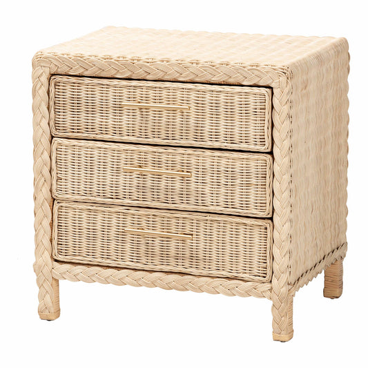 Calvin Bohemian Natural Rattan 1-drawer Bedside / Nightstand