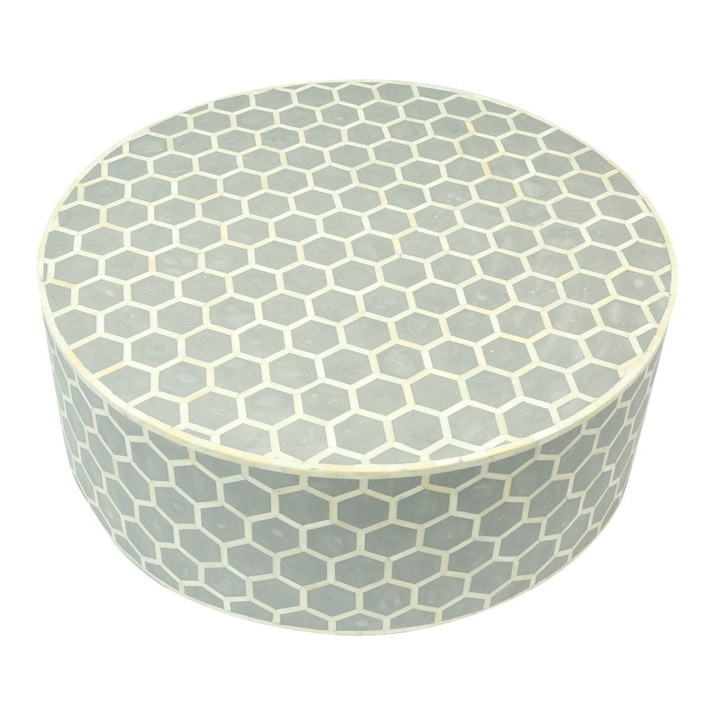 Bone Inlay Honeycomb Round Coffee Table