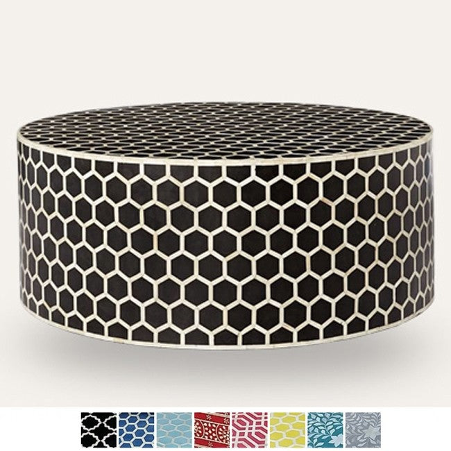 Bone Inlay Honeycomb Round Coffee Table