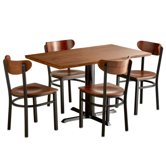 Haidar Antique Solid Wood Live Edge Dining Height Table with 4 Boomerang Chairs