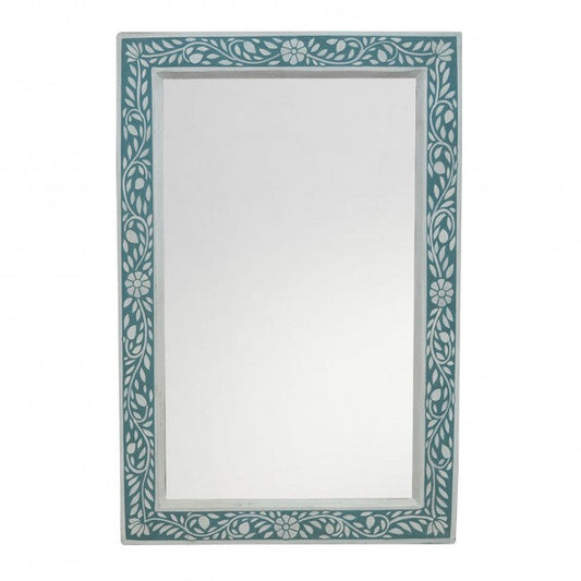 Floral Painted Reclaimed Wood Wall Mirror Frame Teal