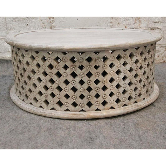 Wooden Round Drum Mesh Coffee Table/Center Table