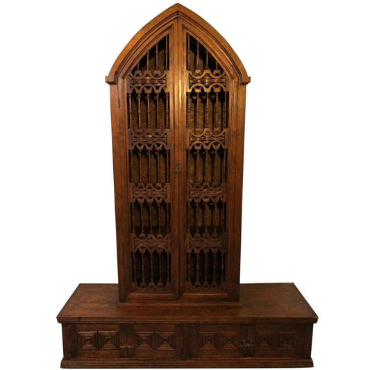 MORAL Magnificent Hand Carved Mango Wood Gothic Style Bookshelf Cabinet