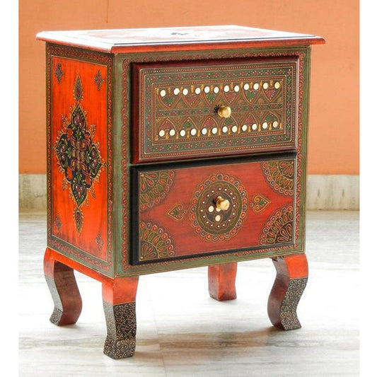 SASI Indian Solid Mango Wooden Hand Carved Bedside cabinet/ Nightstand /Side table