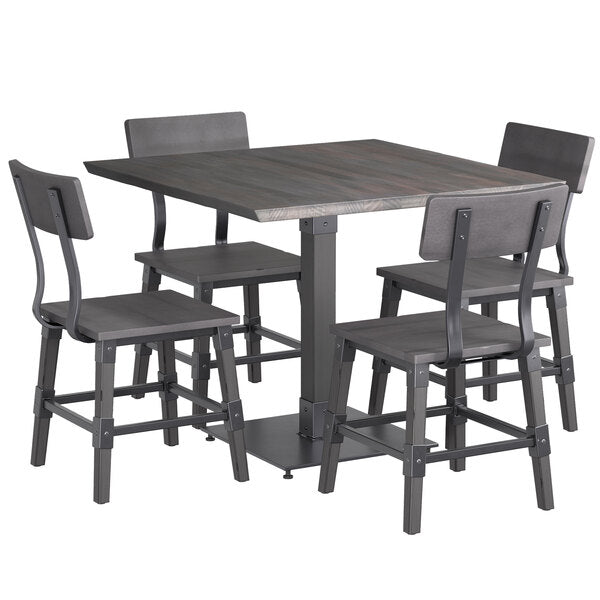 Haidar Industrial Solid Wood Live Edge Standard Height Table with 4 Chairs