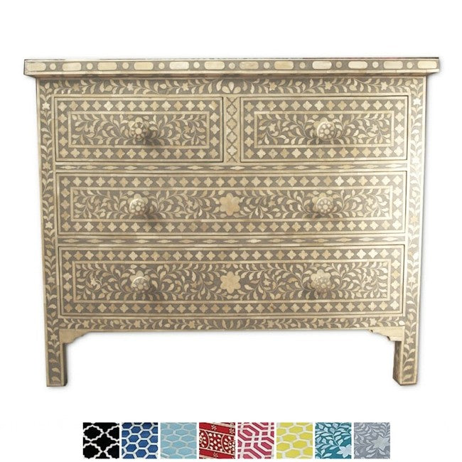 Floral Design Bone Inlay 4 Drawer Chest