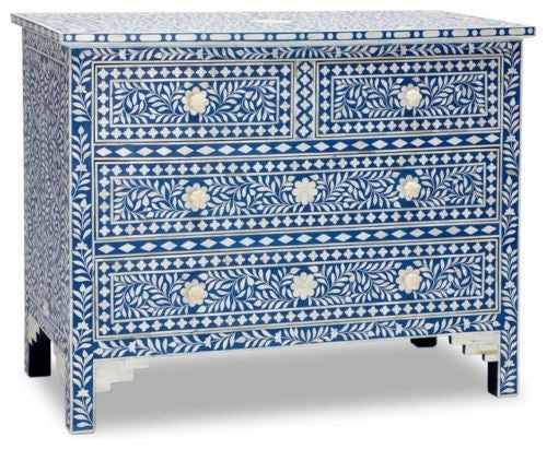 Floral Design Bone Inlay 4 Drawer Chest