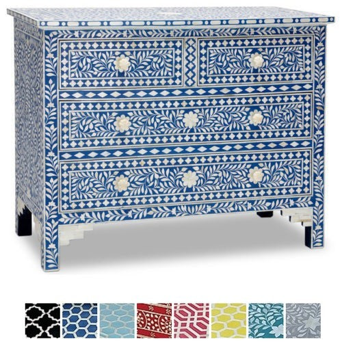 Floral Design Bone Inlay 4 Drawer Chest