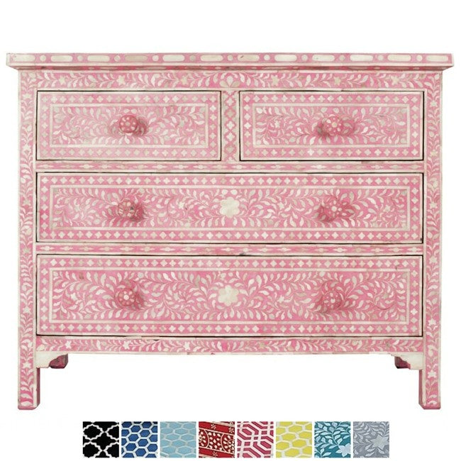 Floral Design Bone Inlay 4 Drawer Chest