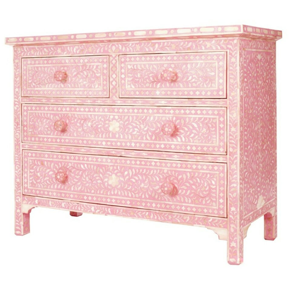 Floral Design Bone Inlay 4 Drawer Chest