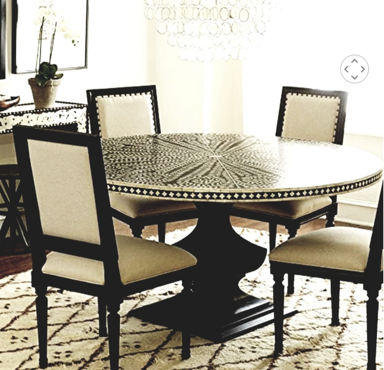 Bone Inlay Round and Circular Dining Table with Floral Design