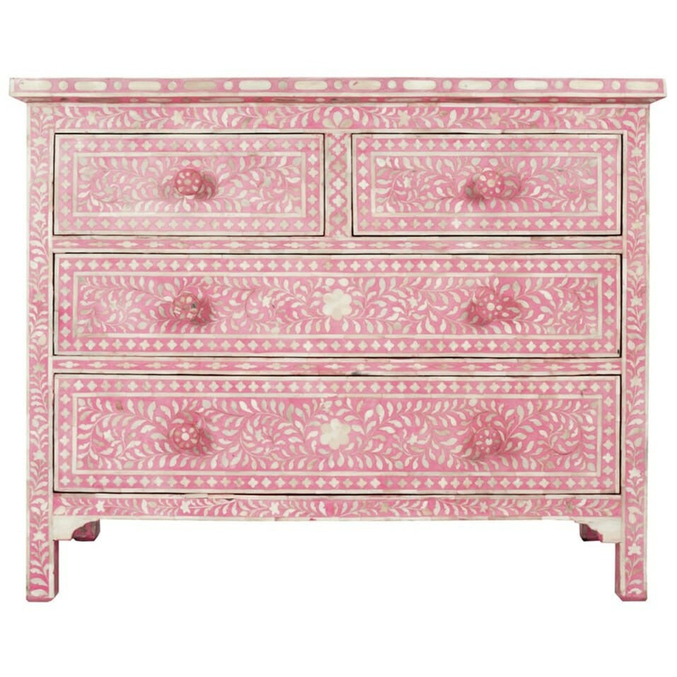 Floral Design Bone Inlay 4 Drawer Chest