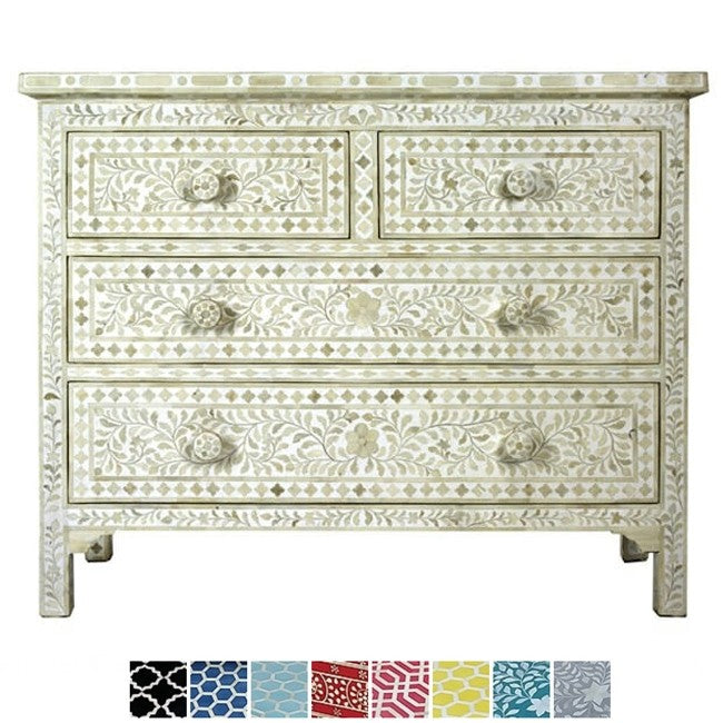 Floral Design Bone Inlay 4 Drawer Chest