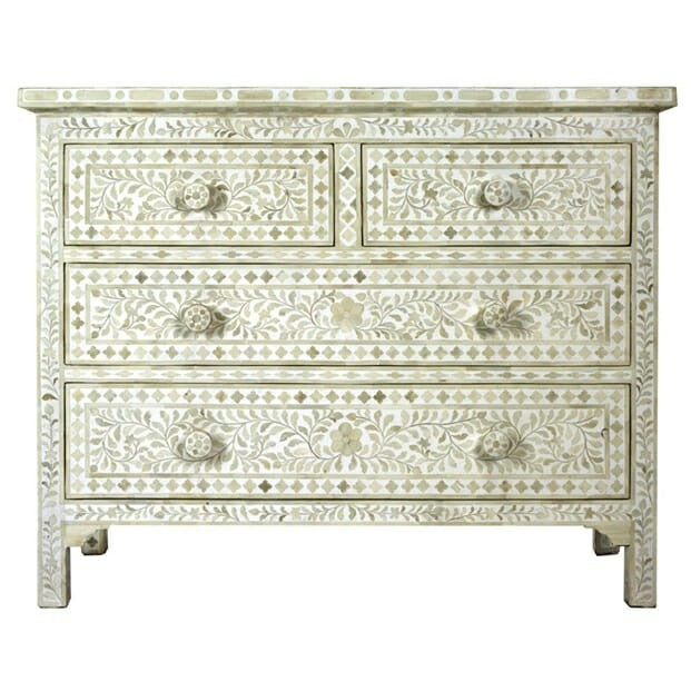 Floral Design Bone Inlay 4 Drawer Chest