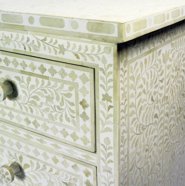 Floral Design Bone Inlay 4 Drawer Chest