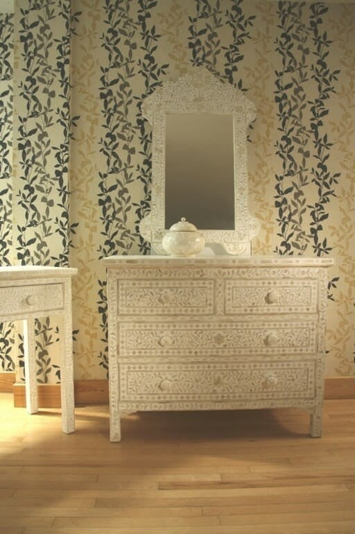 Floral Design Bone Inlay 4 Drawer Chest