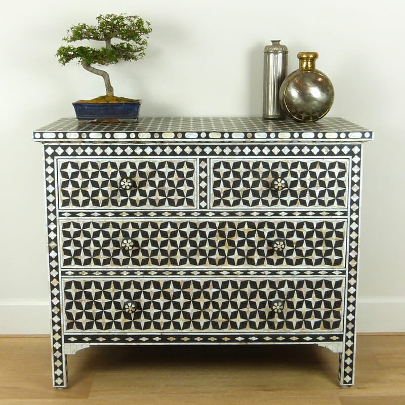 Mother of Pearl Star Geometrical Design 4 Drawer Chest