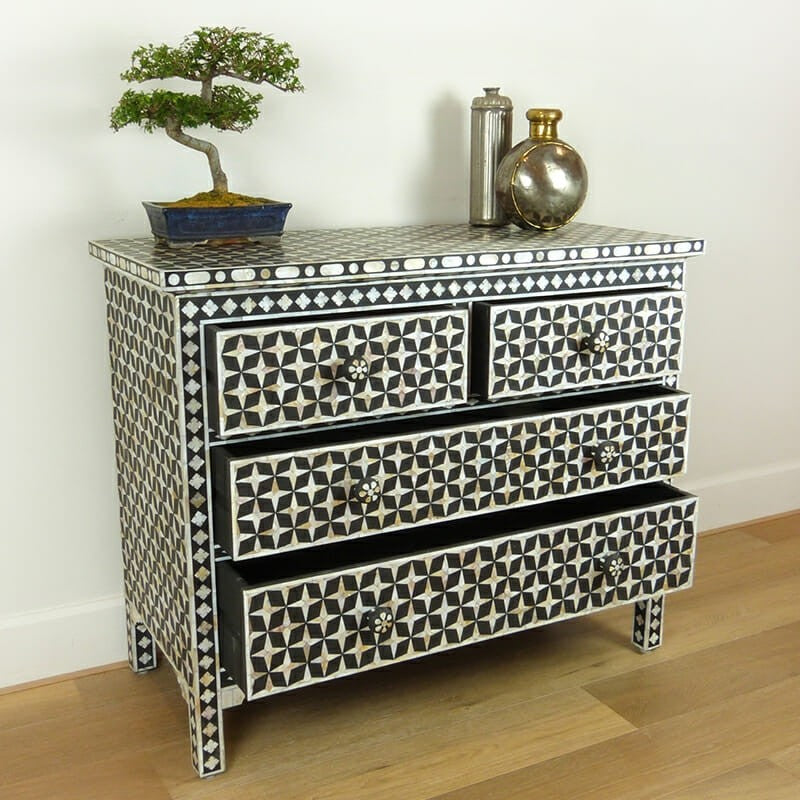 Mother of Pearl Star Geometrical Design 4 Drawer Chest