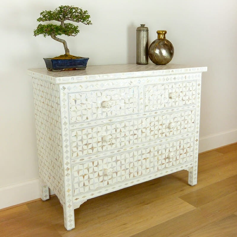 Mother of Pearl Star Geometrical Design 4 Drawer Chest