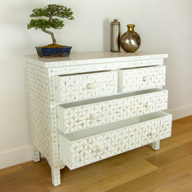 Mother of Pearl Star Geometrical Design 4 Drawer Chest