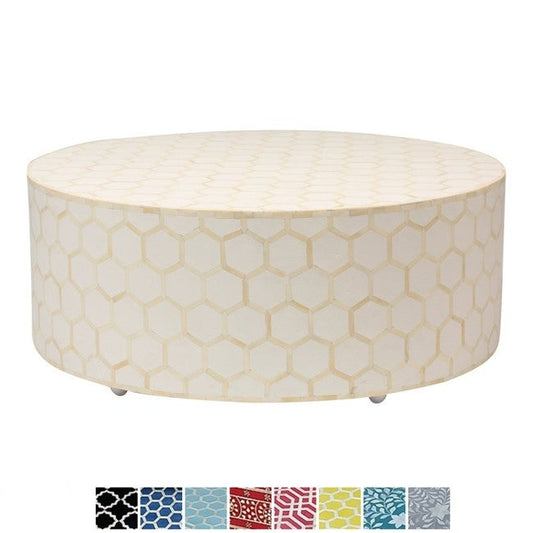 Bone Inlay Honeycomb Round Coffee Table