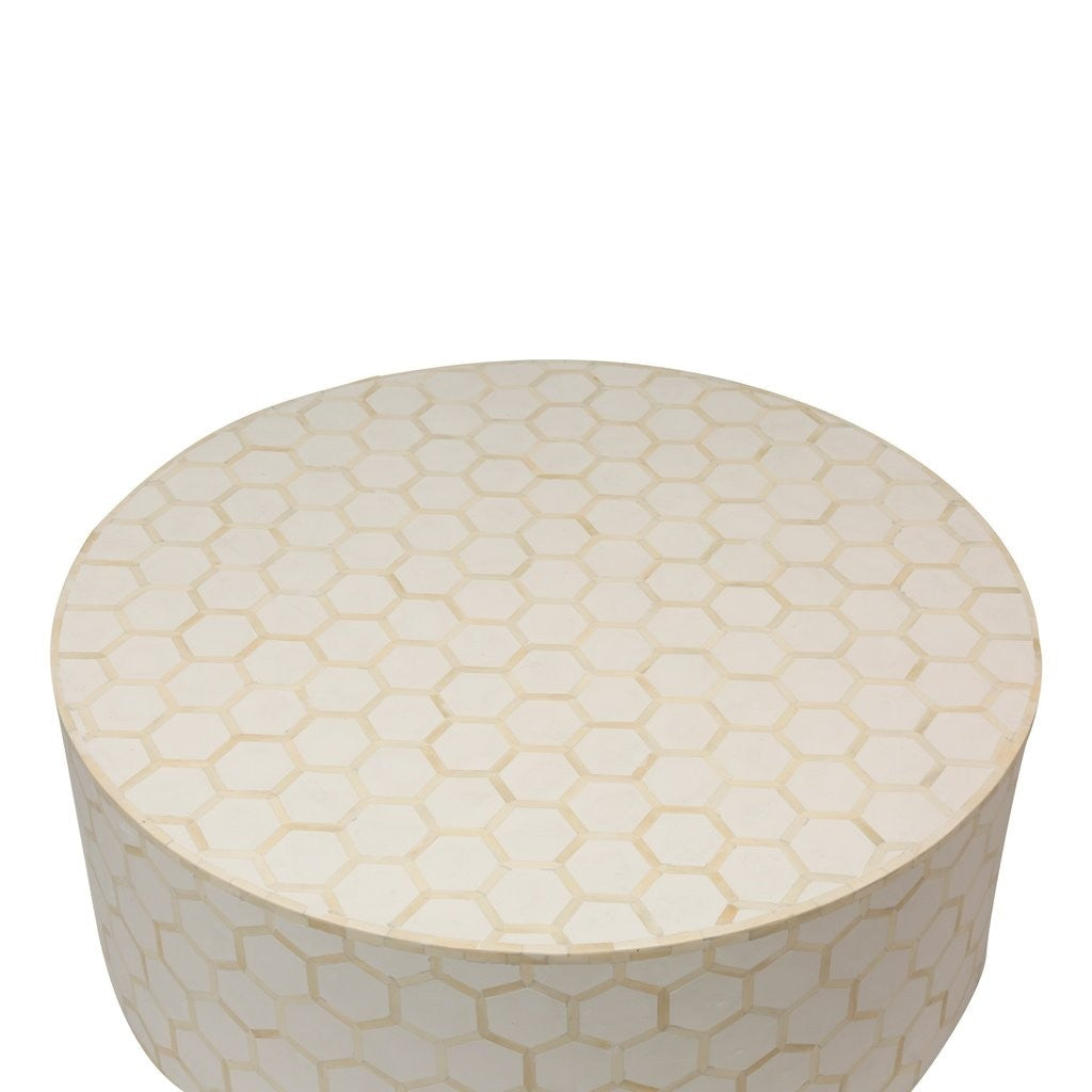 Bone Inlay Honeycomb Round Coffee Table