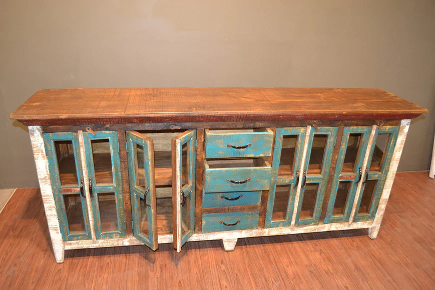 Reclaimed Buffet Table With 4 Drawers And 8 Cabinet Doors