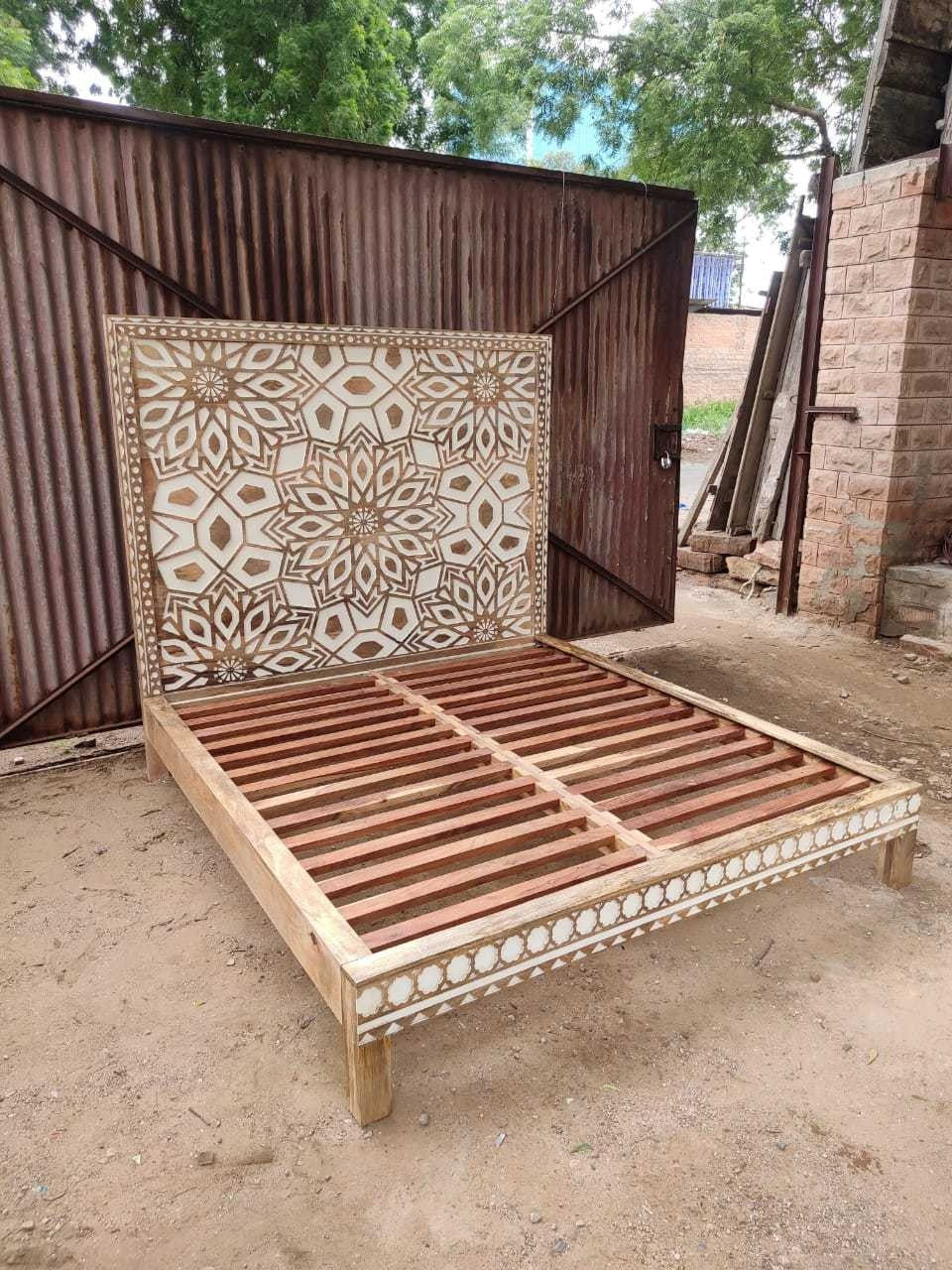 Geometric Floral Design Handmade Wooden Bed