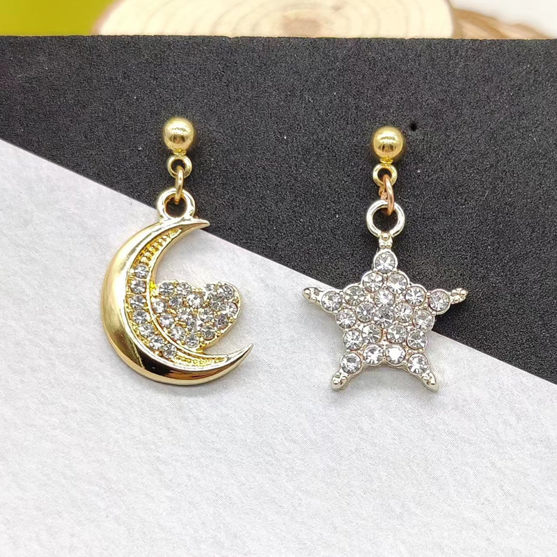 1 Pair Casual Cute Star Moon Alloy Rhinestones Gold Plated Silver Plated Drop Earrings