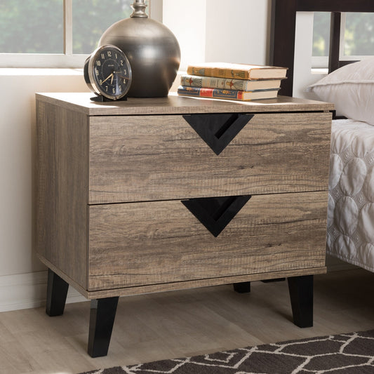 BRYER STUDIO ESTHER MODERN AND CONTEMPORARY LIGHT BROWN WOOD 2-DRAWER NIGHTSTAND