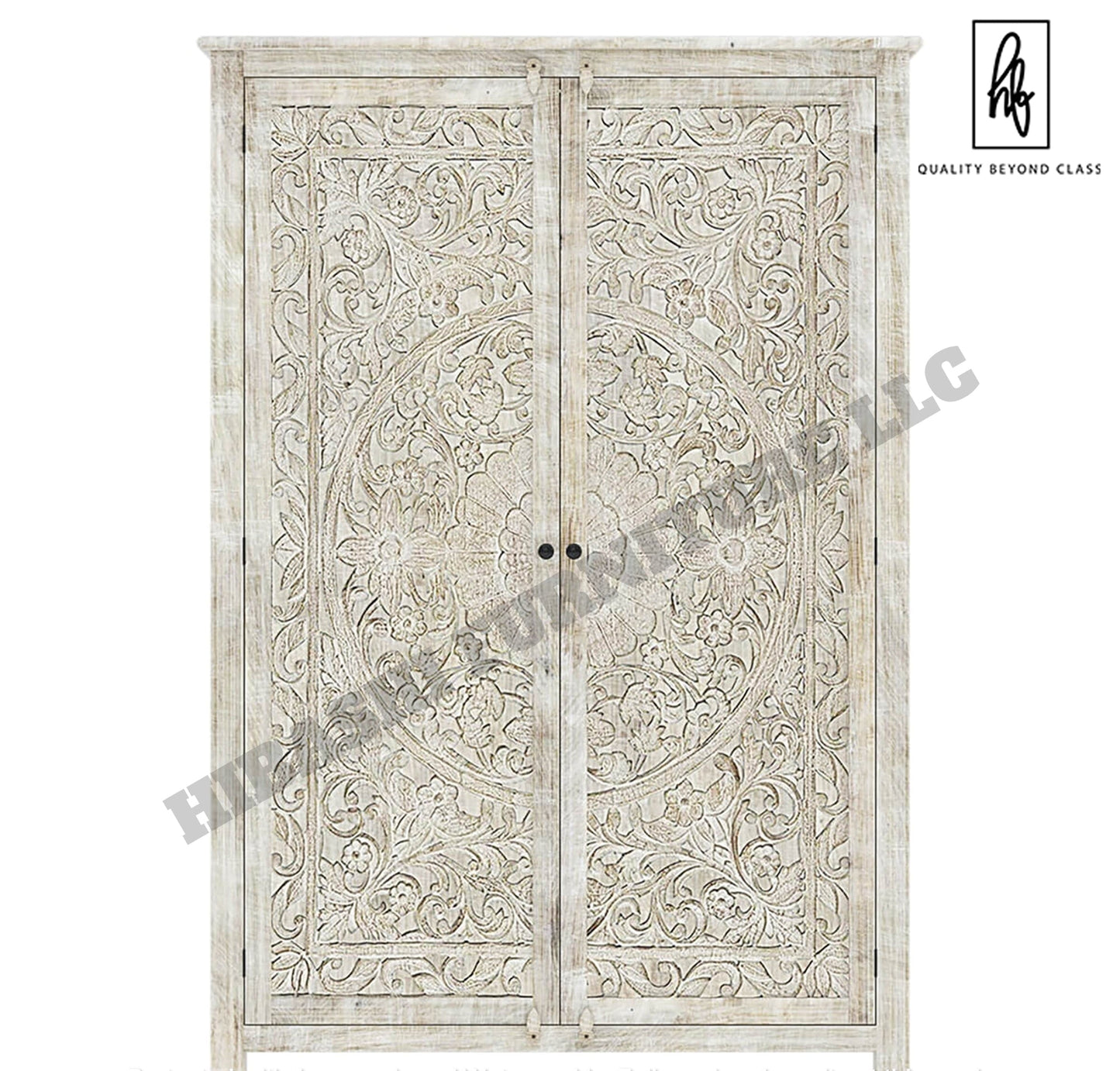 Sunflower Hand carved Solid Wood Large White Wardrobe Armoire