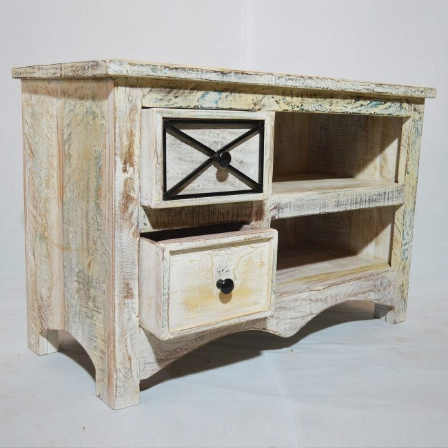 Reclaimed Timber Wood White TV Unit Small