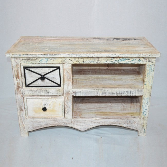 Reclaimed Timber Wood White TV Unit Small