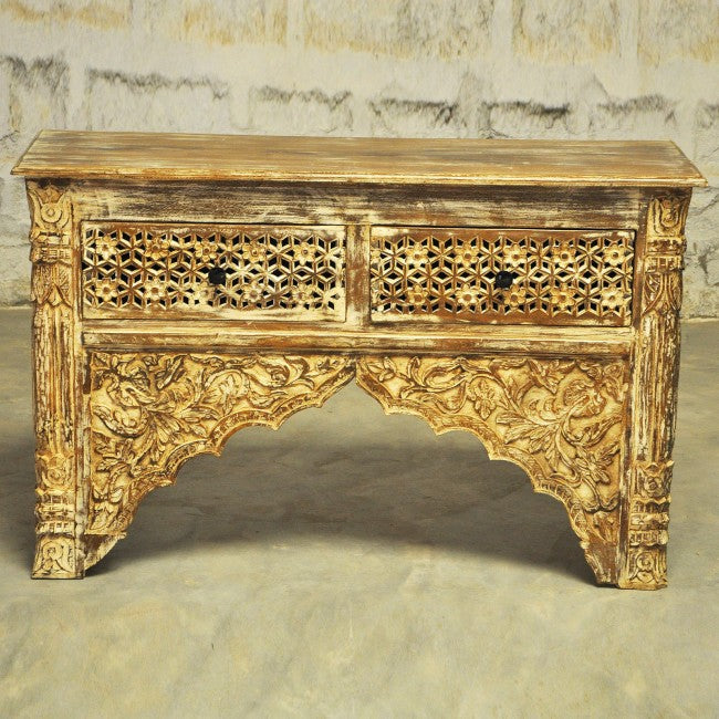 Mehrab Style Carved Hall Table with Drawers