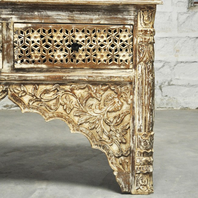 Mehrab Style Carved Hall Table with Drawers