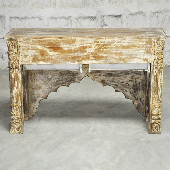 Mehrab Style Carved Console Table/Hall Table with Drawers - Cream Wash