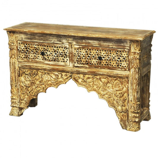 Mehrab Style Carved Hall Table with Drawers