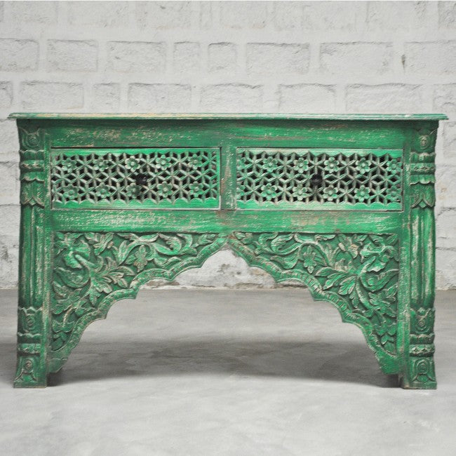 Mehrab Style Carved Hall Table with Drawers