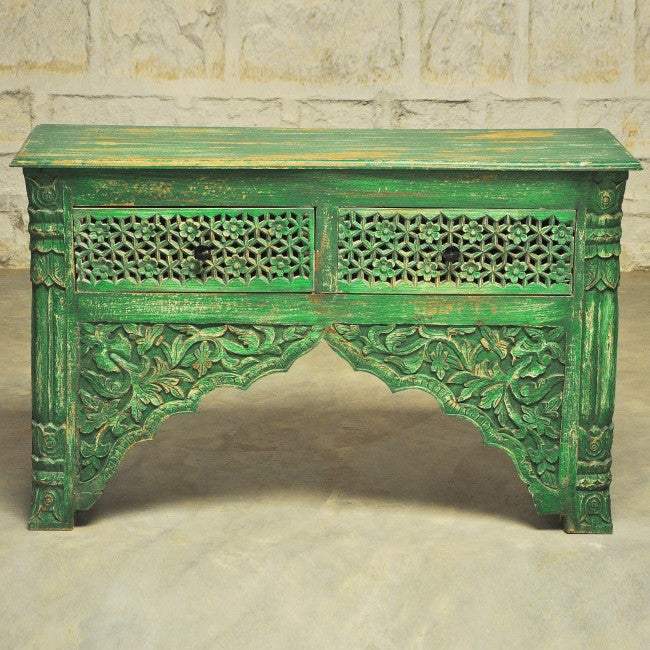 Mehrab Style Carved Hall Table with Drawers