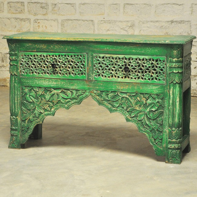 Mehrab Style Carved Hall Table with Drawers