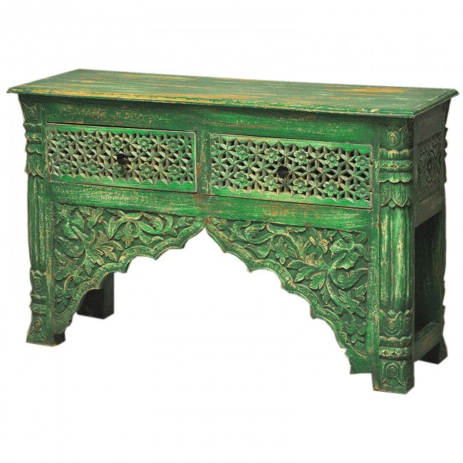 Mehrab Style Carved Hall Table with Drawers