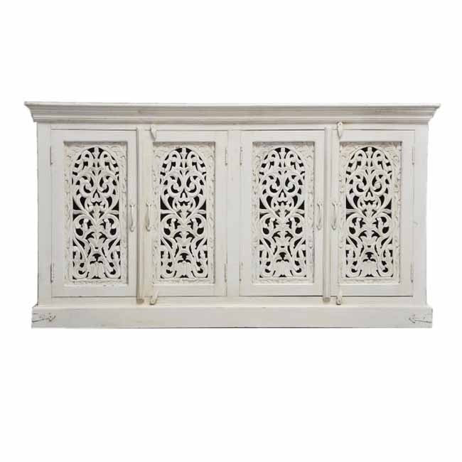 JALI SOLID 4 DOOR WOODEN SIDEBOARD-White-160-40-90