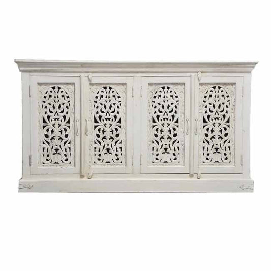 JALI SOLID 4 DOOR WOODEN SIDEBOARD-White-160-40-90