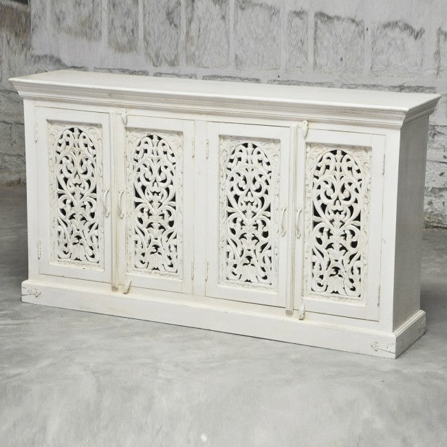 JALI SOLID 4 DOOR WOODEN SIDEBOARD-White-160-40-90