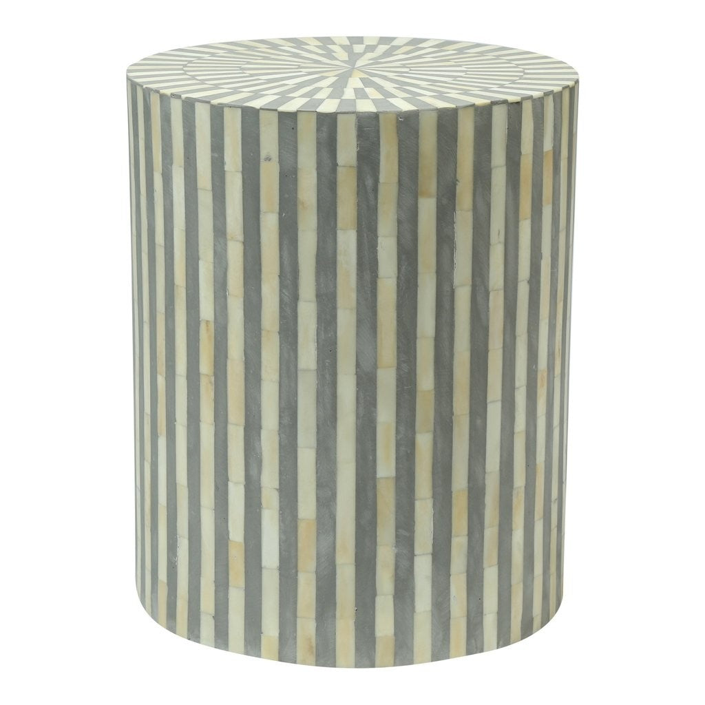 Bone Inlay Drum End & Side Tables - Strips, Large